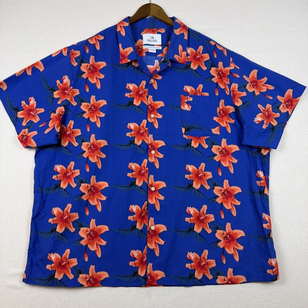 28 Palms Hawaiian Button Up Shirt Mens 3XL Blue Tropical Resort Casual Travel